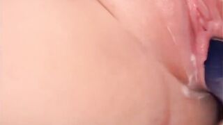 Pussy filled with white cum as my boyfriend fucked me with dildo