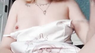 Gentle homemade masturbation in a white dress and a passionate stormy orgasm