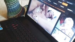 Natural HAIRY PUSSY Girl watching PORN and masturbate with 3 Ping Pong balls