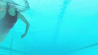 Underwater swimming classics bare feet Asian girl realise swimming costume