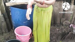 Indian house wife bathing anita style