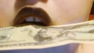 Leaving Messy Black lipstick Prints on Fake money (FINDOM FETISH )