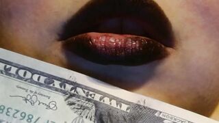 Leaving Messy Black lipstick Prints on Fake money (FINDOM FETISH )