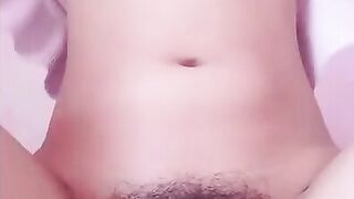 massaging hairy teen virgin pussy and rubbing tits for daddy